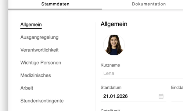 Strukturierte Stammdaten und wichtige Informationen zu Klientinnen und Klienten in KidsManager